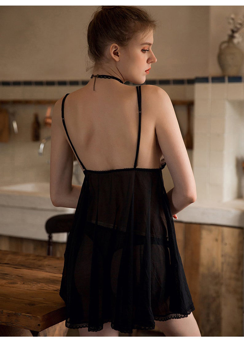 Hot nights Black transparent babydoll lingerie
