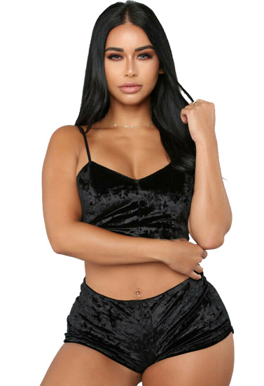 Plus size Sexy Velvet cami top shorts set