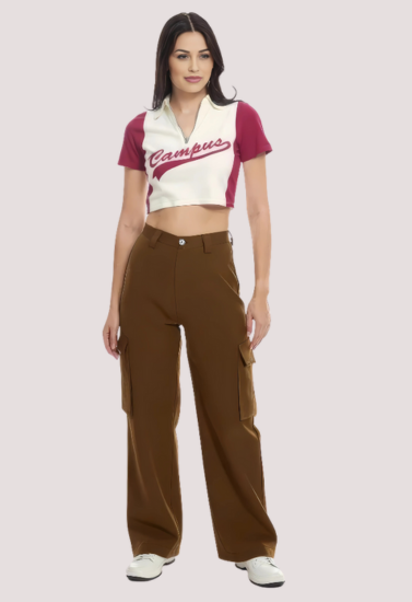 "Campus Cool" Zip Polo Crop Top – Maroon & White