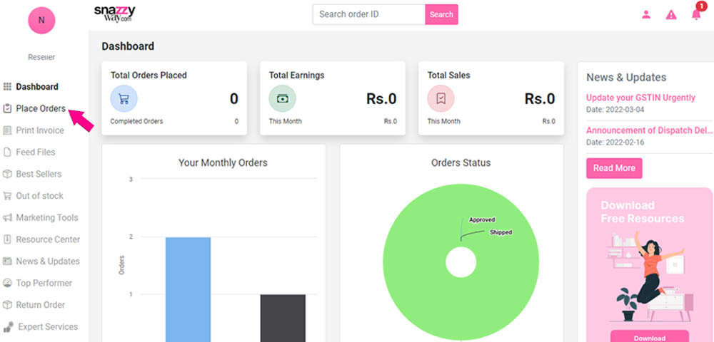 How do i place an order Snazzyway dropshipping