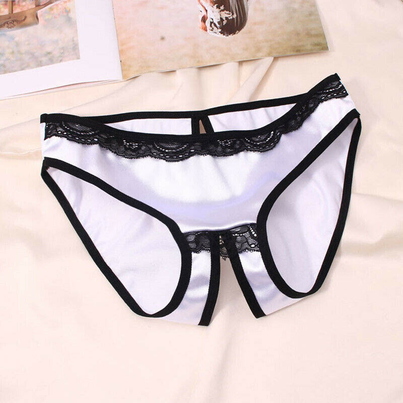 2 Pack silk satin crotchless bikini pantie