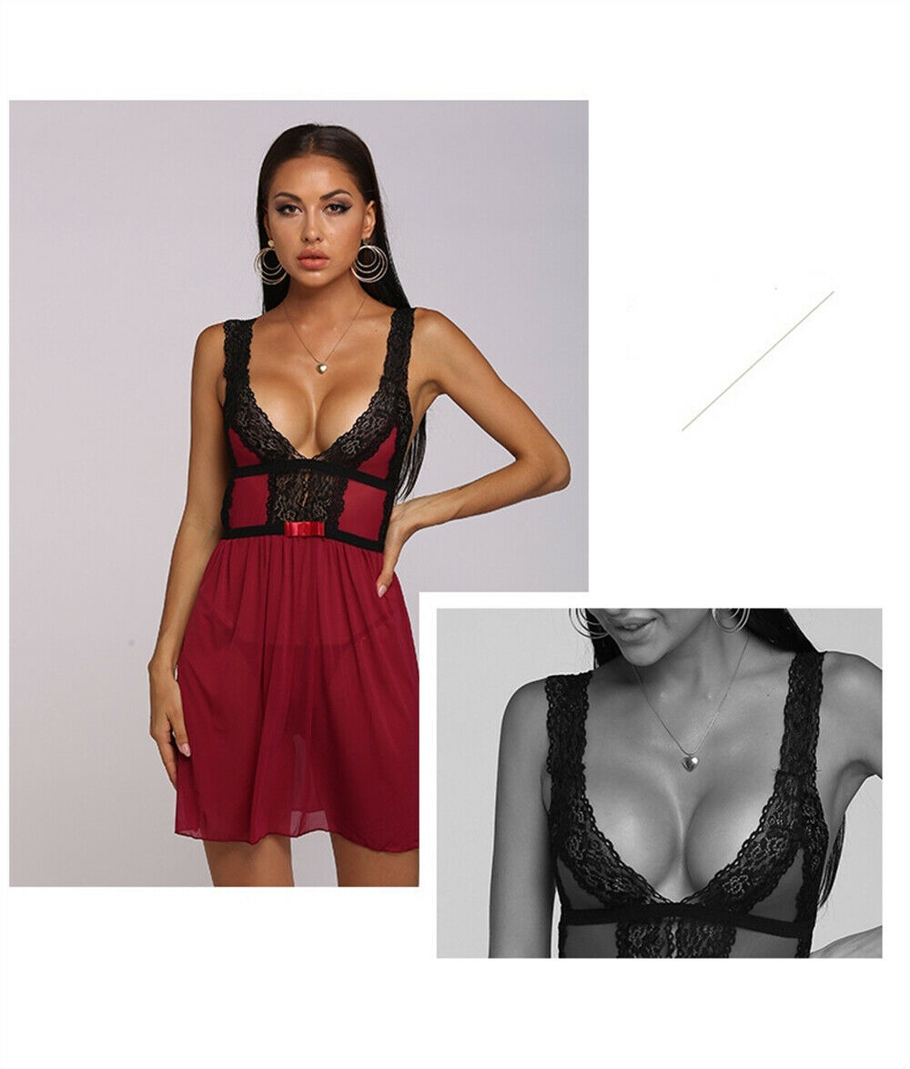 Elegant Lace Mesh see through Babydoll nightwear