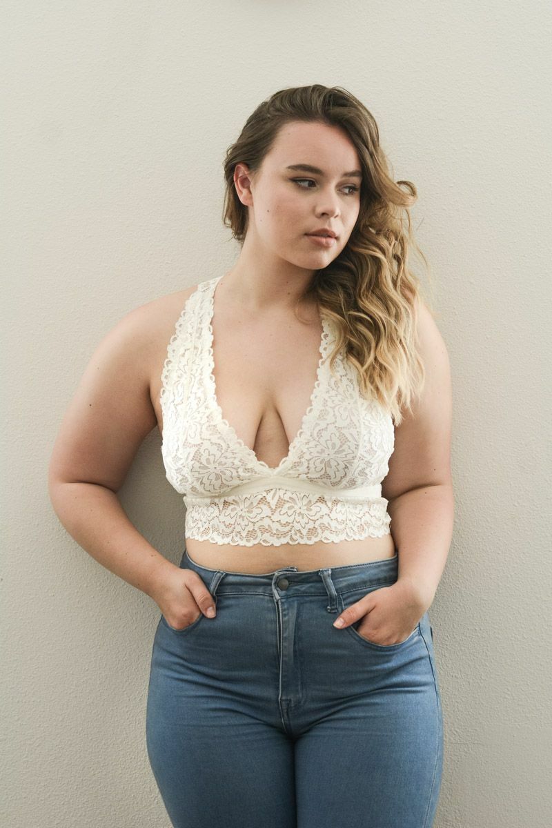 Plus Size Floral Lace White Bralette Bra