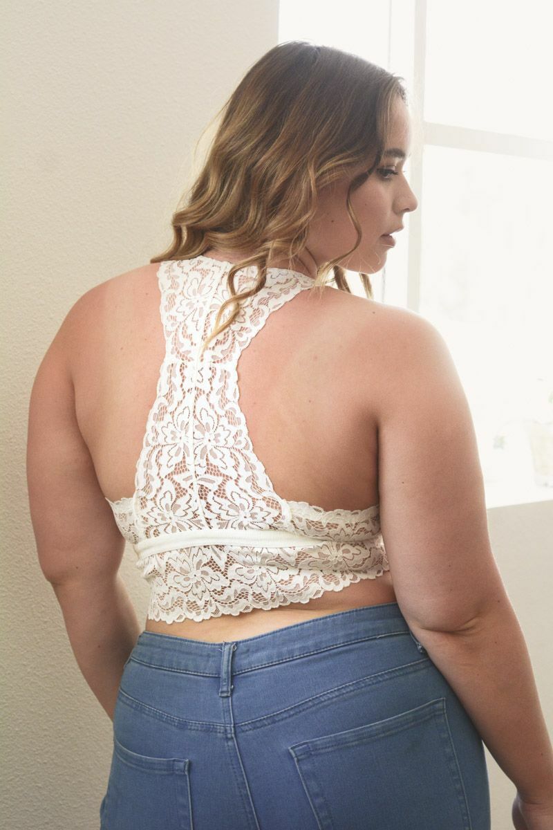 Plus Size Floral Lace White Bralette Bra