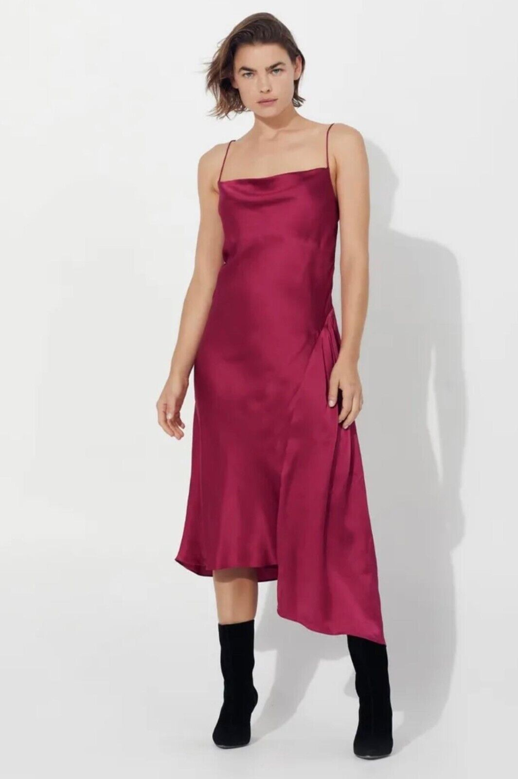 Beautiful Cowl Neck Satin Midi Dress