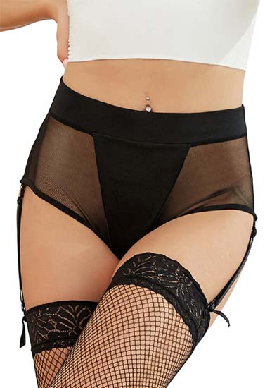 Black Suspender Brief with High Waisted Garter Belt