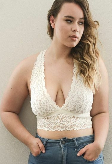 Plus Size Floral Lace White Bralette Bra