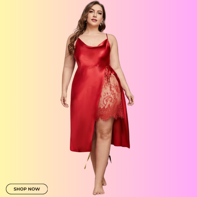 Plus Size Lace Trim Sleep Dress with Cowl Neck