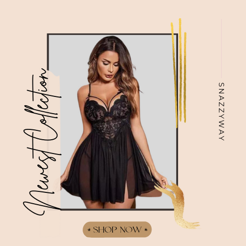 French Daina Black Lace Babydoll Nightwear