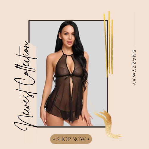 Elegant Lace Black Babydoll Nightwear