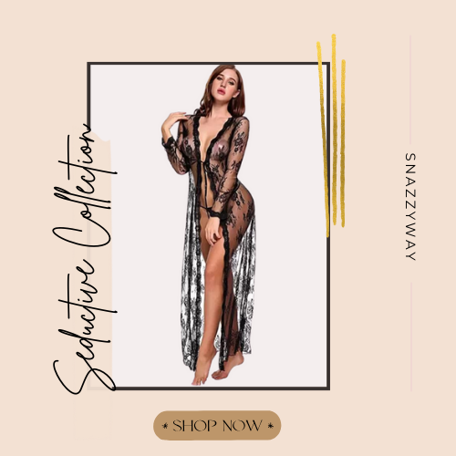 Floral Lace-Trimmed Black Transparent Robe 