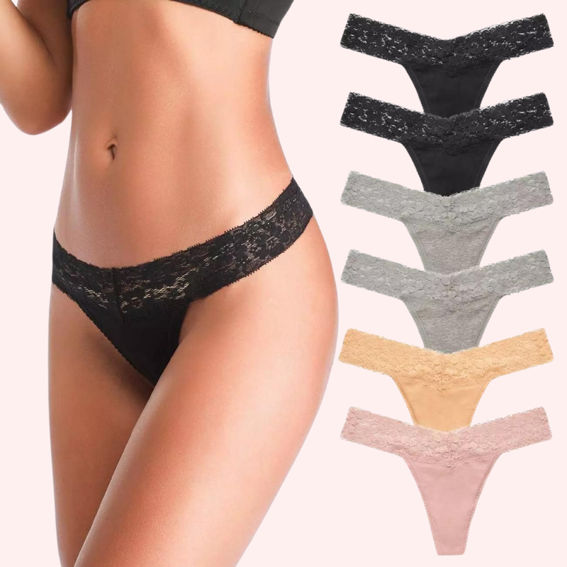 Enjoy comfort and style with our Lace Thongs - Low Rise T-Back (Pack of 2). These undies are made to feel soft and look beautiful.