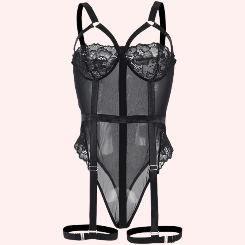 Sultry Lace Garter Leg Ring Teddy Lingerie