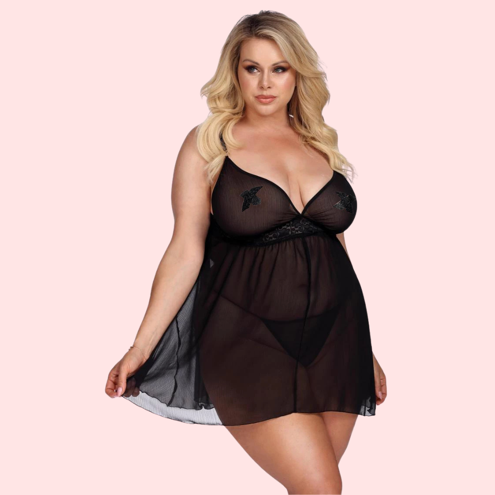 Sexy Plus Size Transparent Black Babydoll