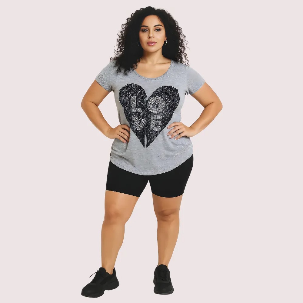 Heather Grey and LOVE and Heart Graphic Tee