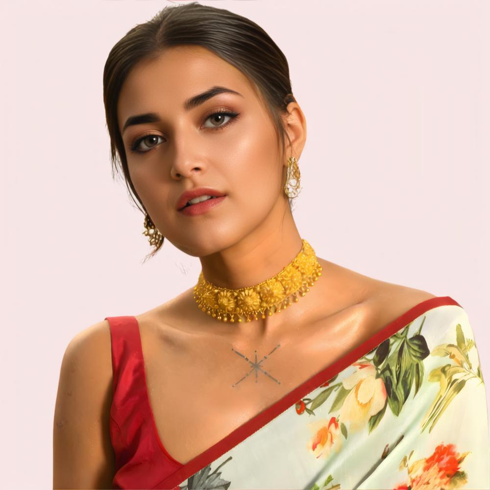 Royal Floral Gold-Plated Traditional Choker Necklace