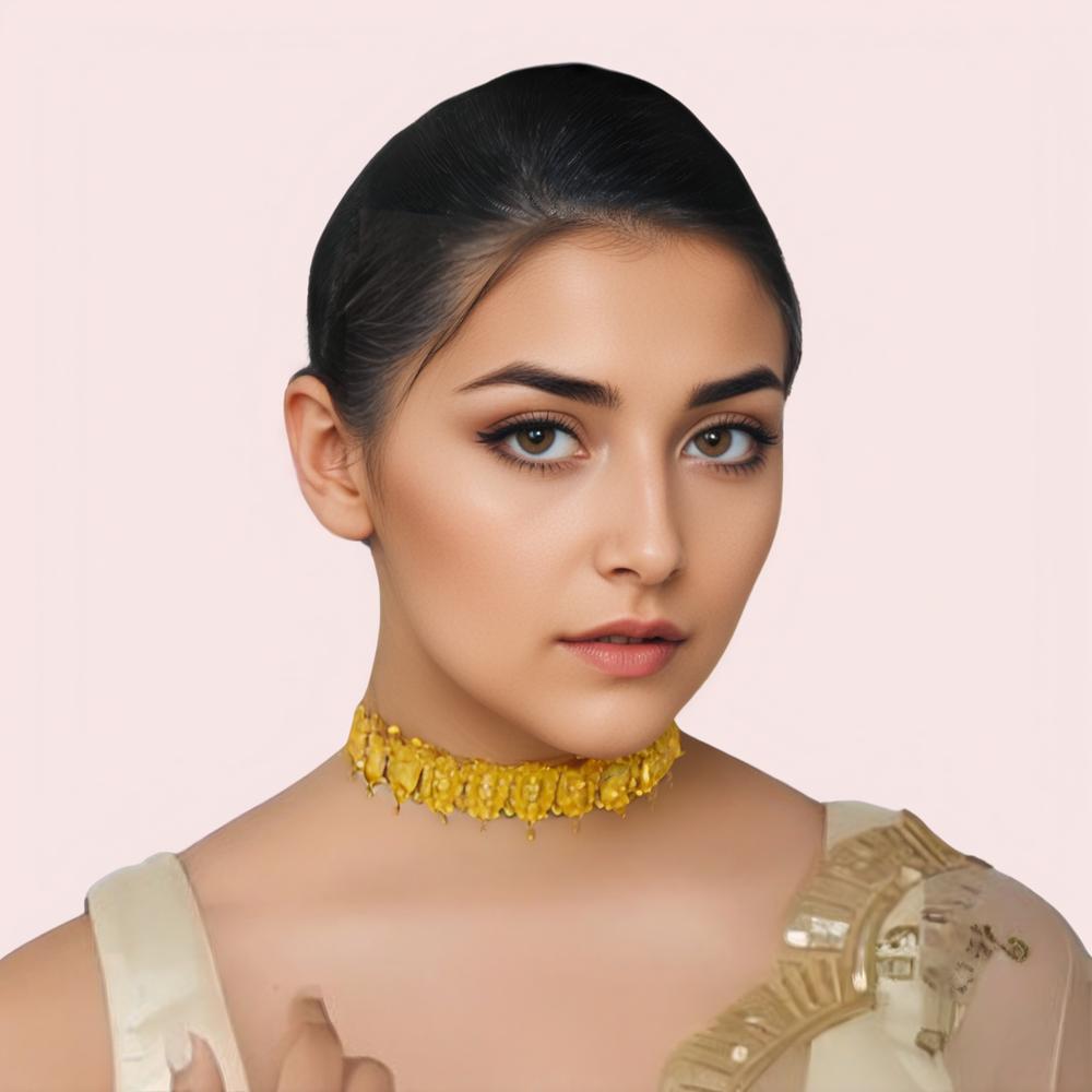 Golden Petal Embossed Festive Choker Necklace