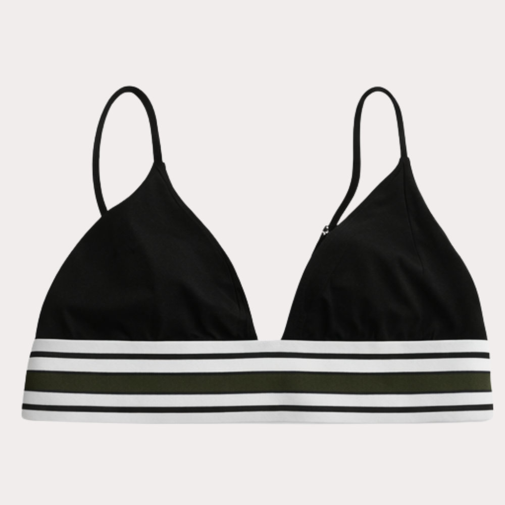 Black Triangle Bikini Top for Women – Striped Band Stretch Swimwear Top