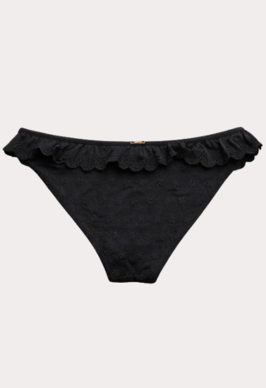 Elegant Black Frill Lace Cotton Panty with Embroidered Detail