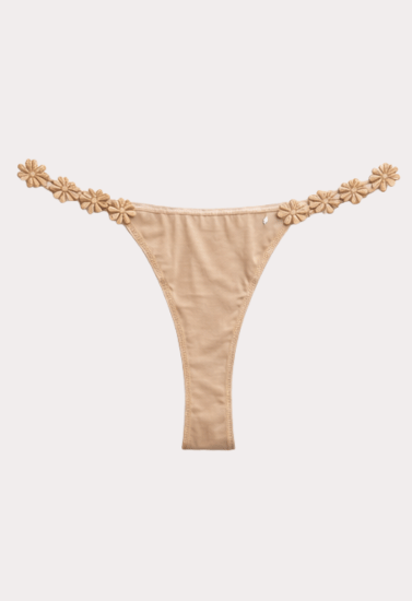 Nude Beige Floral Strap Thong Panty