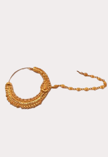 Traditional Gold-Toned Bridal Nath with Chain – Ethnic Maharashtrian Nose Ring