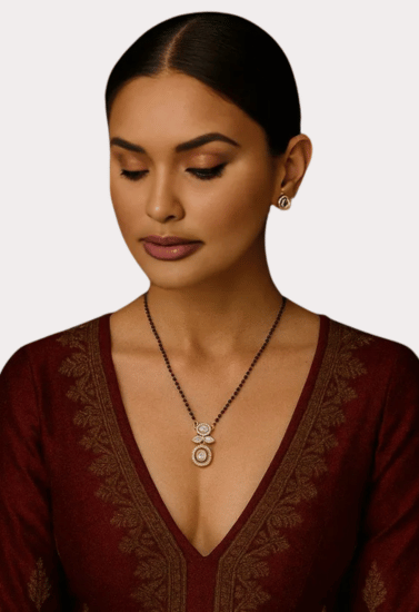 Minimalist Gold-Toned Pendant Mangalsutra with Black Bead Chain for Women