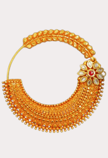 Royal Gold-Plated Bridal Nath with Floral Kundan Accent