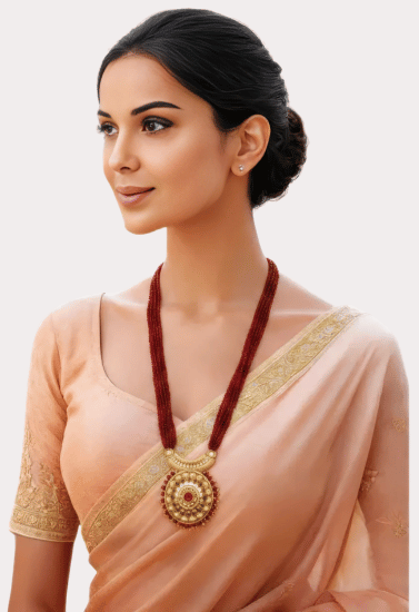 Royal Red Beaded Temple Necklace with Antique Gold Pendant