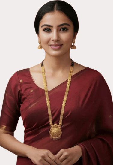 Royal Temple Design Gold-Tone Mangalsutra with Antique Pendant