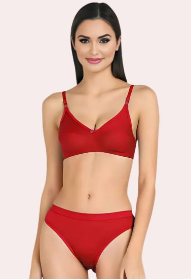 Women Cotton Non-Padded Wire-Free Bra Panty Set (Pack of 2)
