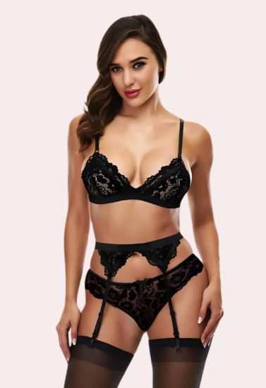 Women Floral Lace Adjustable Garter Belt for Stockings