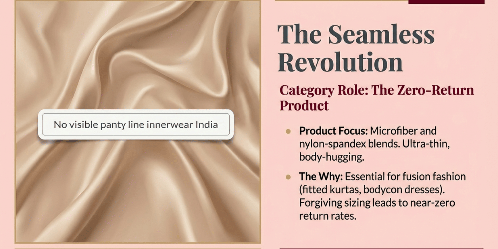 Seamless innerwear trend 2026 &mdash; no visible panty line innerwear India, microfiber and nylon-spandex lingerie for fusion fashion