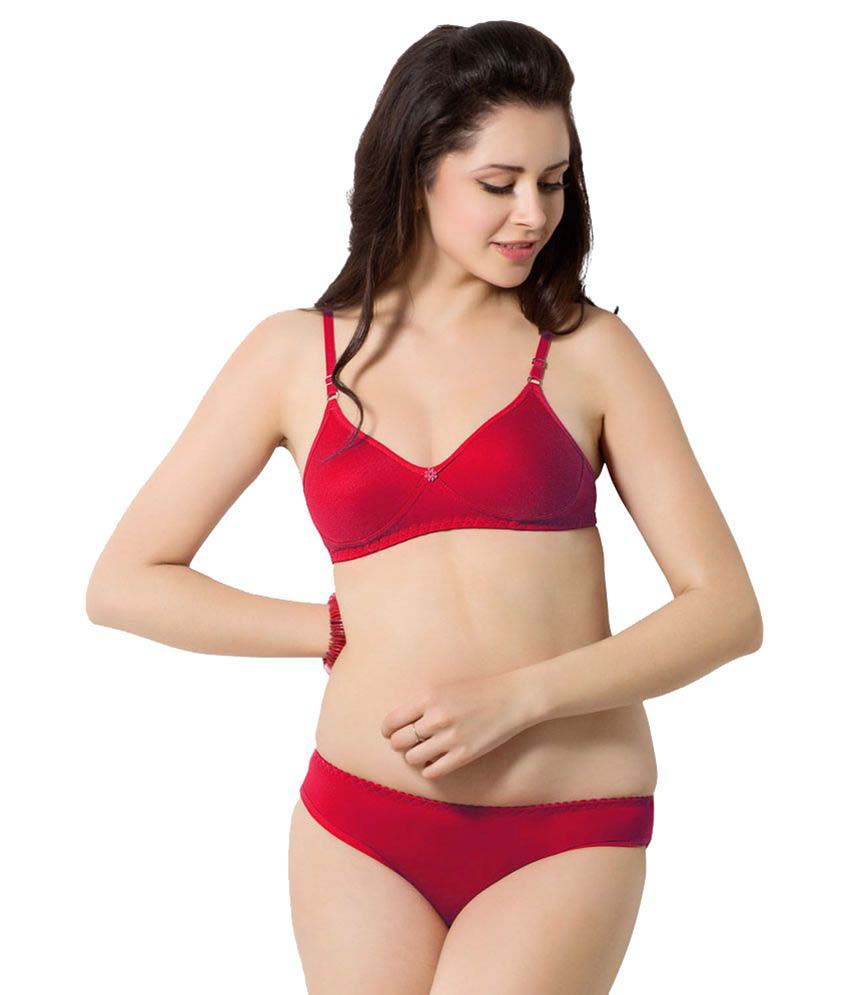 Solid Red Pure Cotton Bra Panty Set for humid weather, Snazzyway