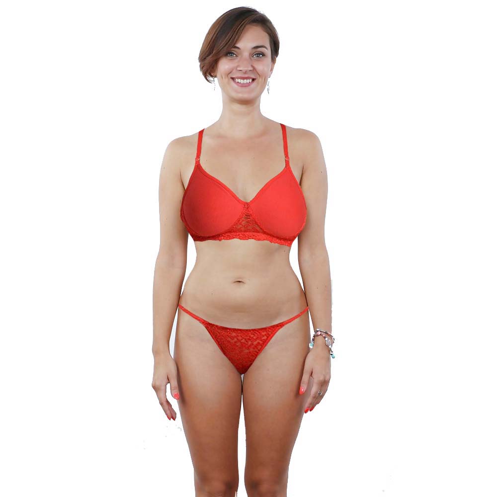 Sexy red padded bra thong set