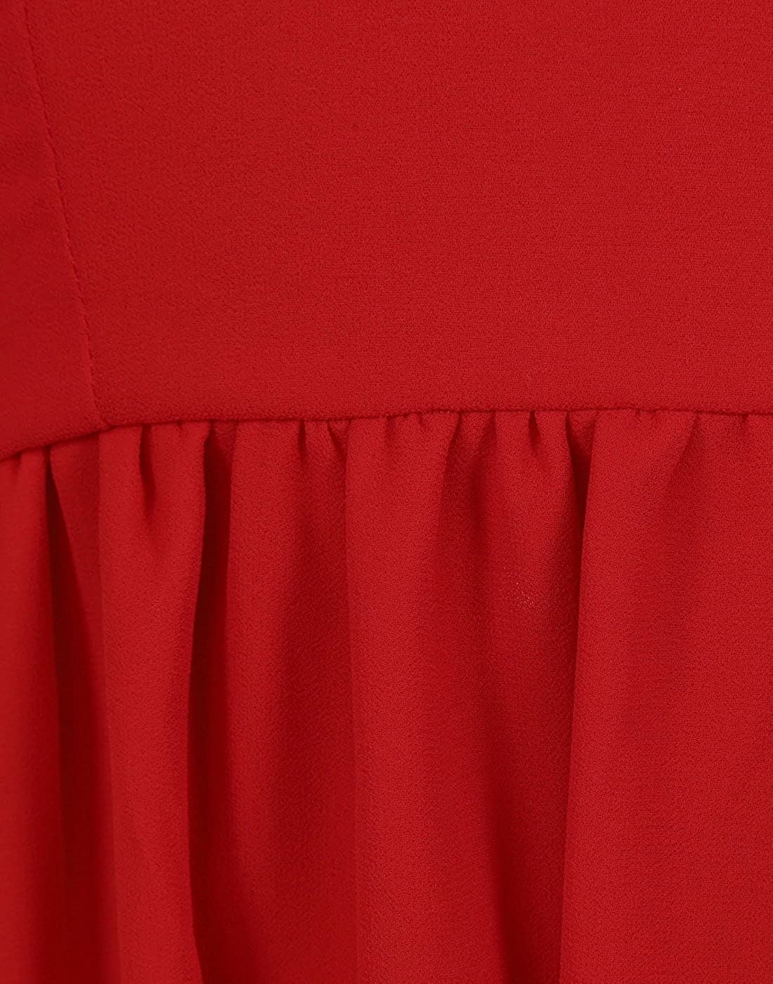 Gorgeous Red Fabric Round Neck Flared Sleeves Plain Dress