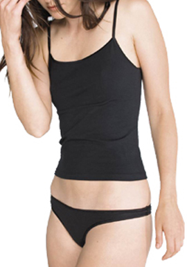 Black Stretch Cotton Camisole And Thong Panty Set