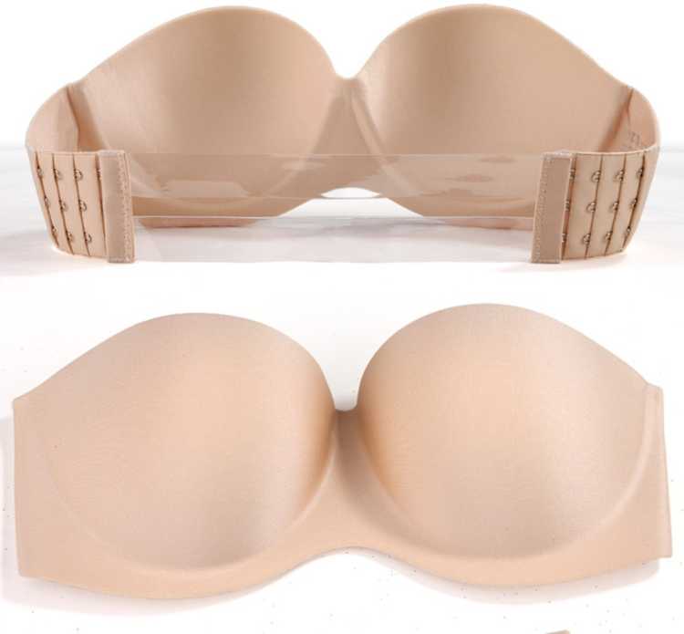 Seamless Strapless Backless Beige Women's Push Up Heavily Padded