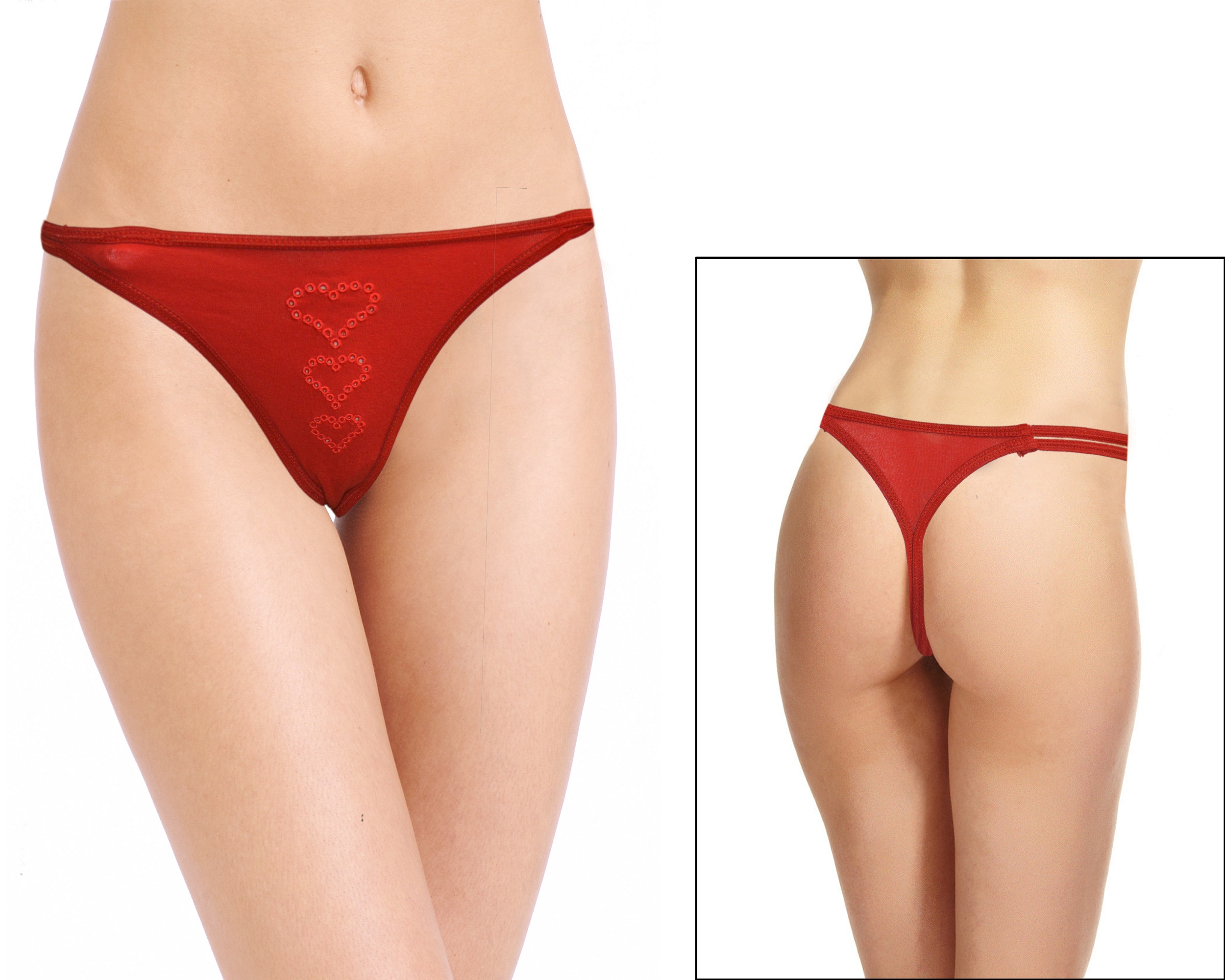 Smart Shiny Heart Red Double String Thong 1