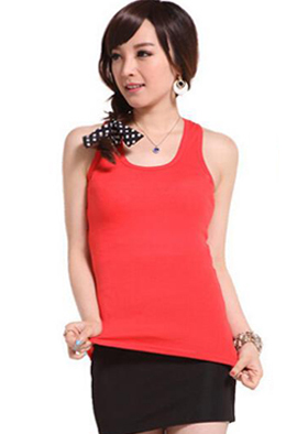 Solid Red Cotton Spandex Sleevless Tank Top