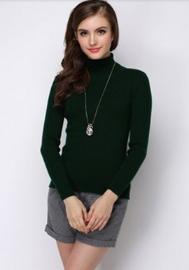 Women’s Winter TurtleNecked Cashmere Dark Green Sweater