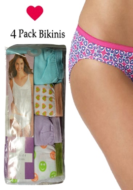 Hushh Women’s Smooth Cotton Stretch Bikini Brief 4-Pack