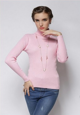 Women's Smooth Cashmere Pink Turtle Neck Sweater