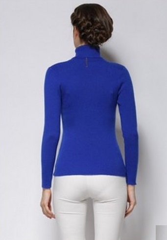 Women's Stripe Ribbed Stretch Cashmere Turtleneck Sweater 1