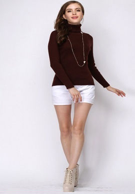 Women’s Coffee Color Knit Sweater Bottoming Shirt