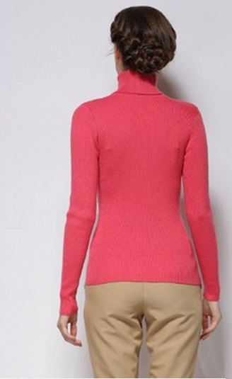 Women’s Slim Fit Soft High Neck Watermelon Red Sweater2