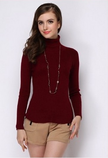 Women’s Winter High-Necked Cashmere Rust Red Sweater,