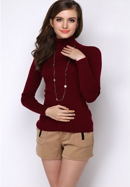 Women’s Winter High-Necked Cashmere Rust Red Sweater