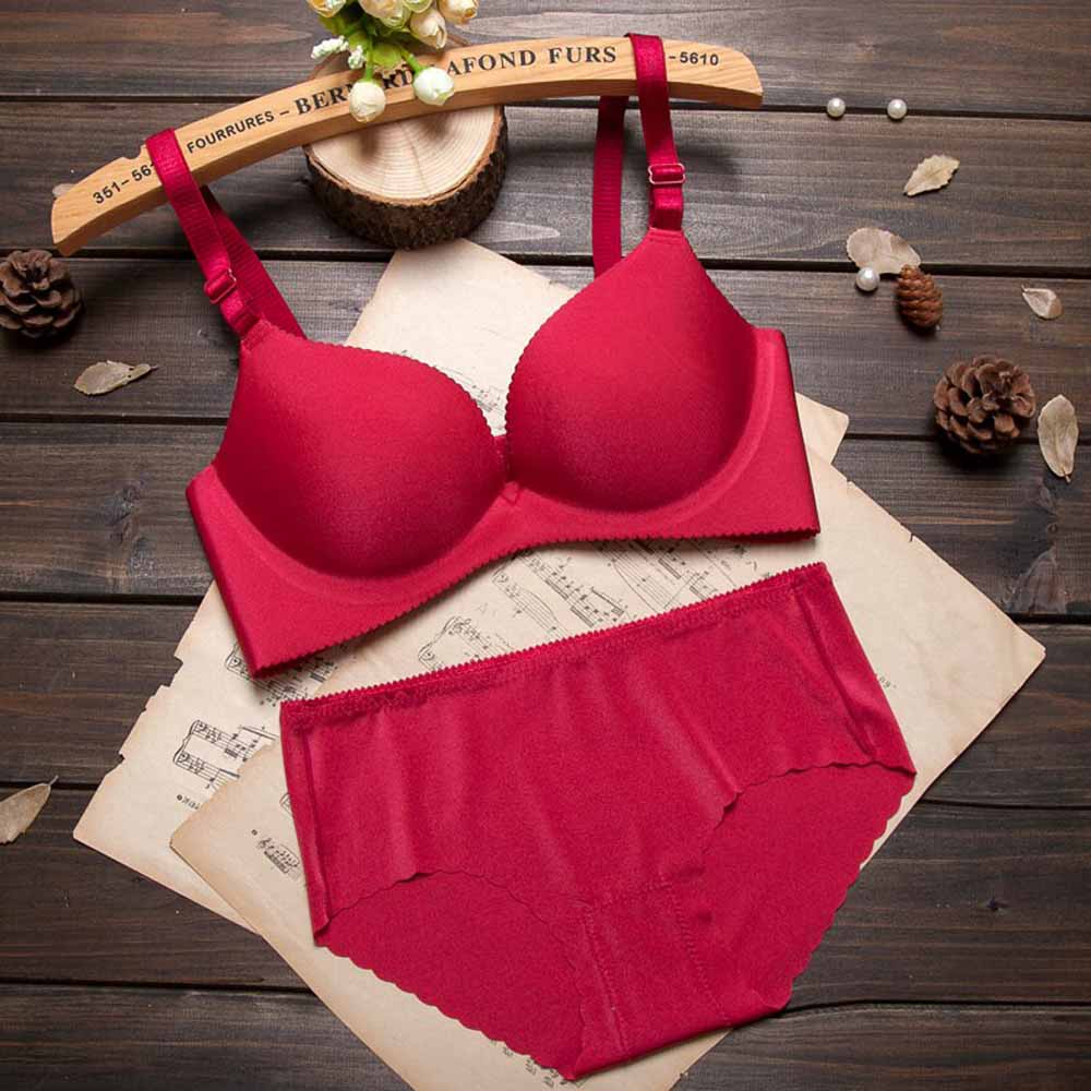 Red Seamless Underwired Lace Bra Panty Set()