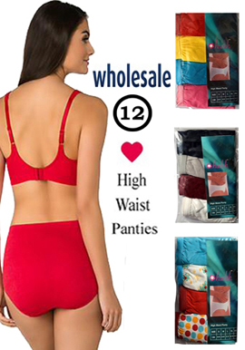 Wholesale High Waist Cotton Stretch Panties Lot Of 12
