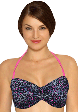 Marie Meili Pink Leopard Print Halter Bikini Top
